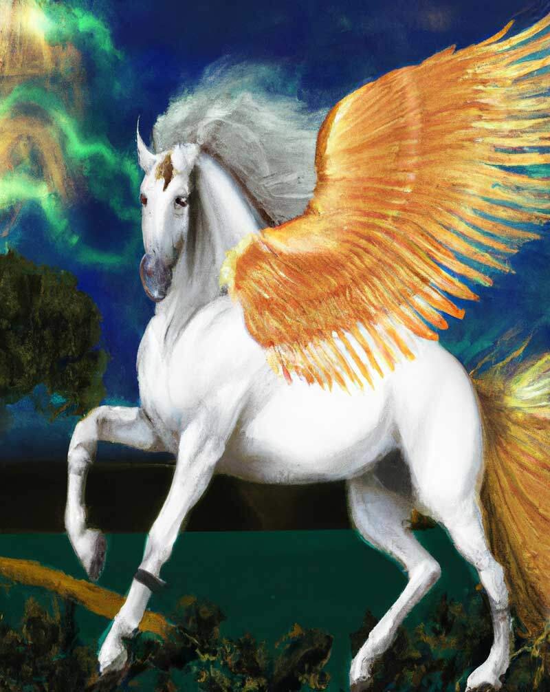 Pegasus with Golden Wings and tail